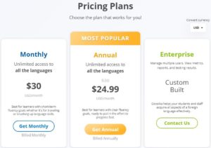 Glossika Cantonese annual monthly pricing plans